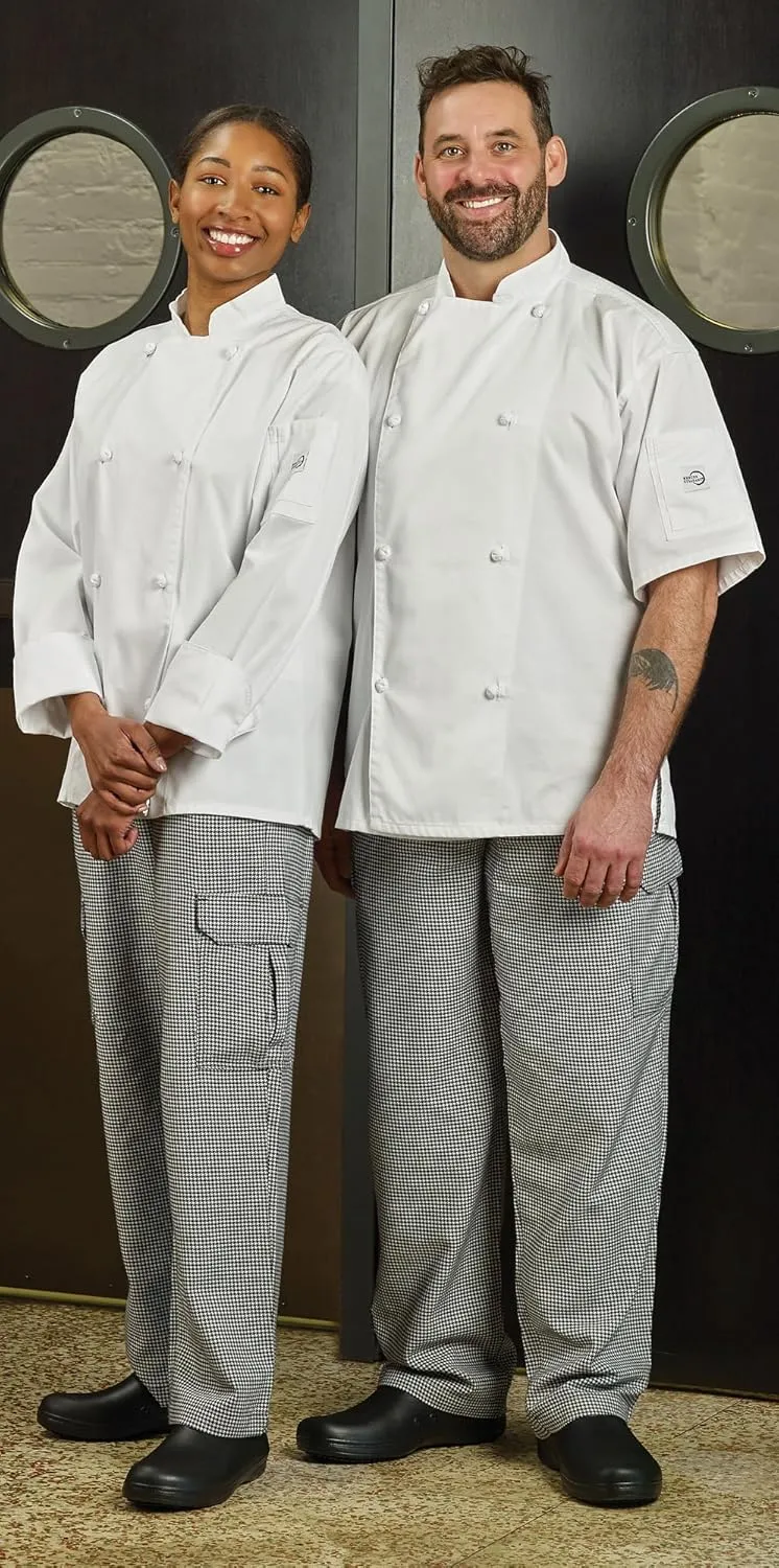 Mercer Culinary M61051HTL Genesis Men's Chef Cargo Pant in Hounds Tooth, Large, Black/White