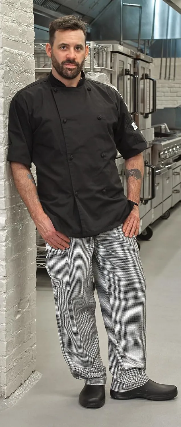 Mercer Culinary M61051HTL Genesis Men's Chef Cargo Pant in Hounds Tooth, Large, Black/White