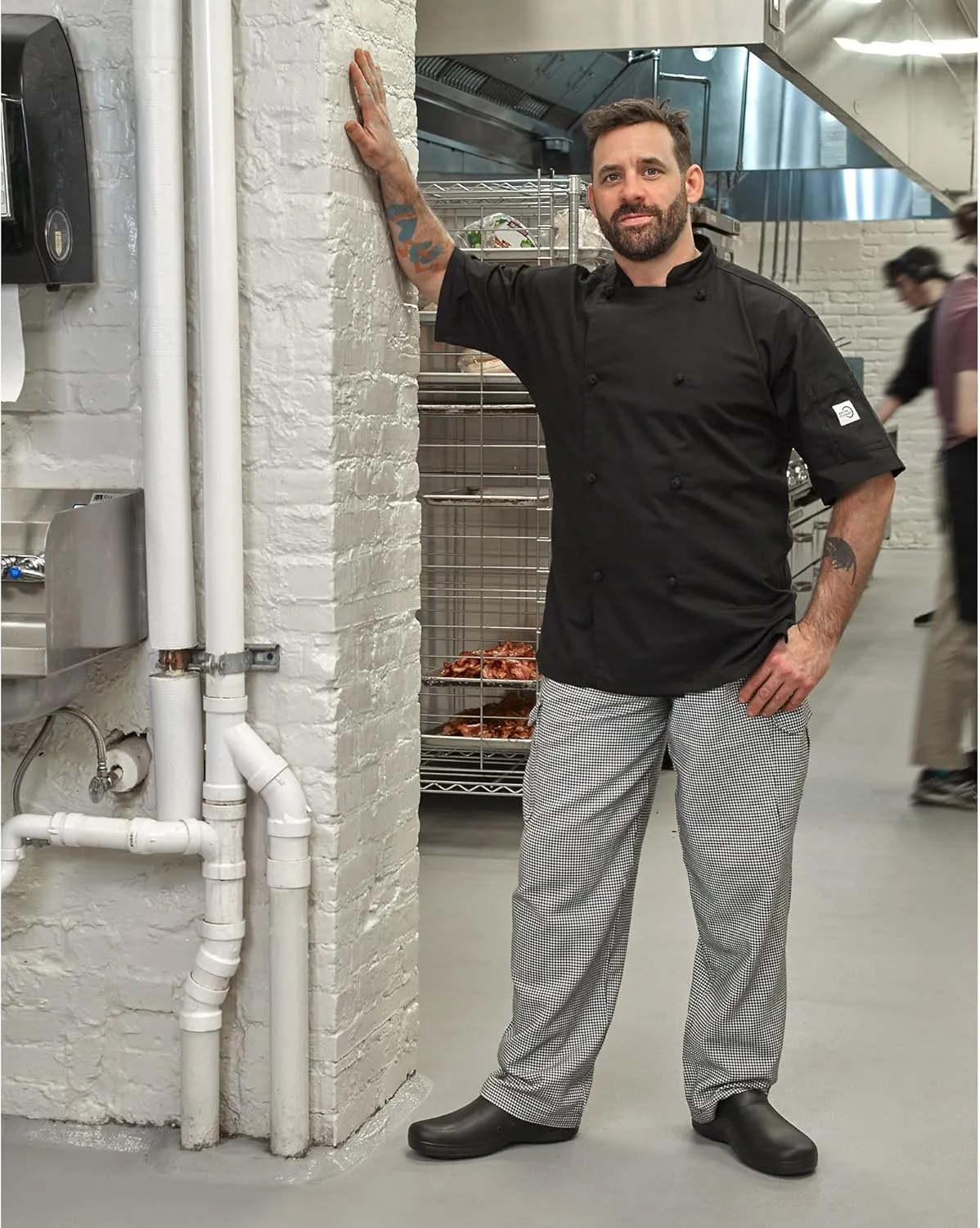 Mercer Culinary M61051HTL Genesis Men's Chef Cargo Pant in Hounds Tooth, Large, Black/White