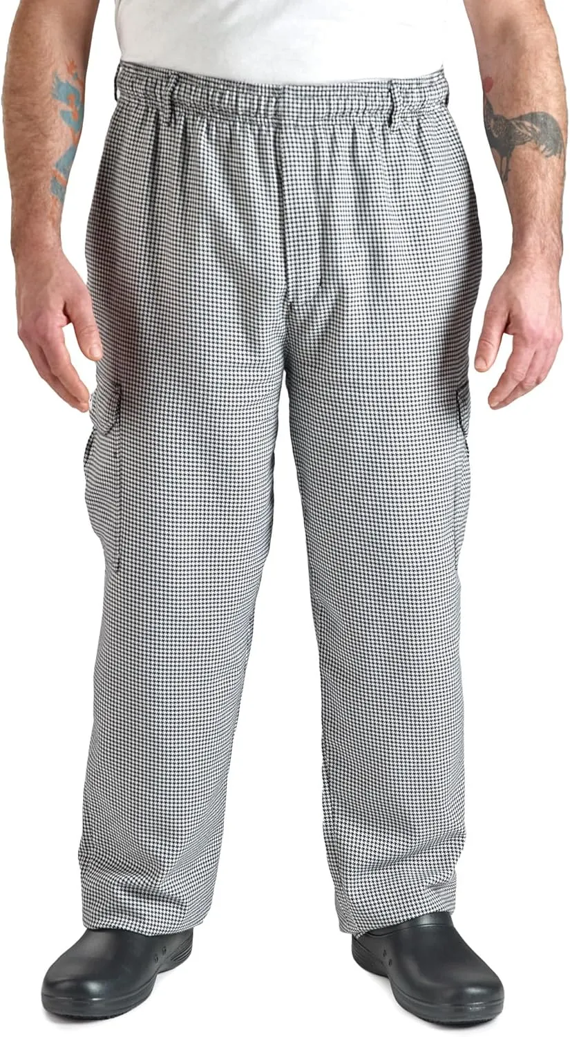 Mercer Culinary M61051HTL Genesis Men's Chef Cargo Pant in Hounds Tooth, Large, Black/White