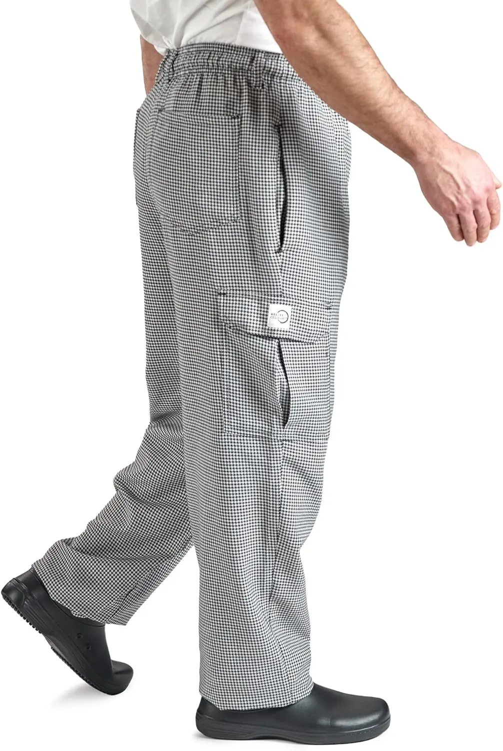 Mercer Culinary M61051HTL Genesis Men's Chef Cargo Pant in Hounds Tooth, Large, Black/White