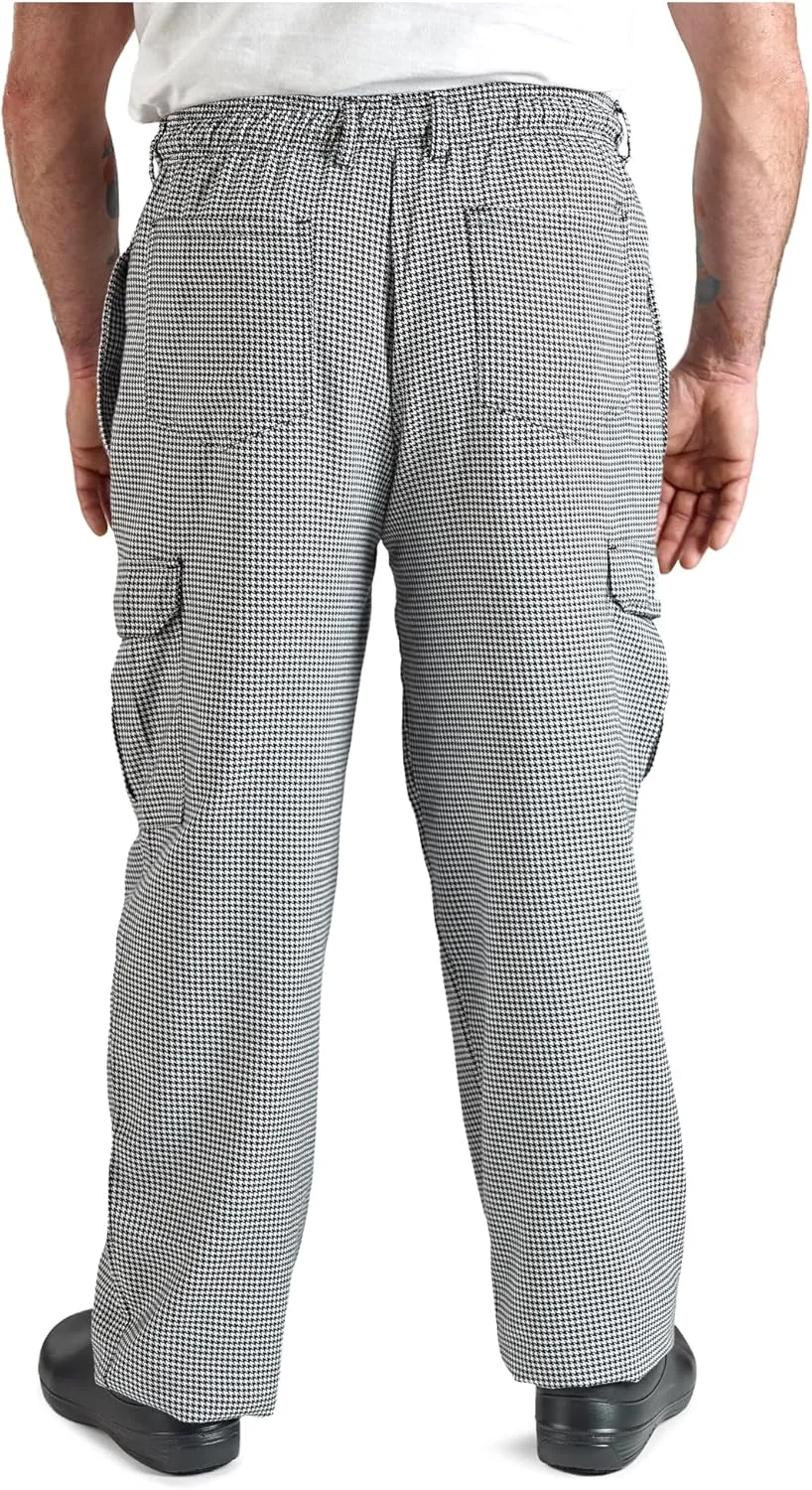 Mercer Culinary M61051HTL Genesis Men's Chef Cargo Pant in Hounds Tooth, Large, Black/White
