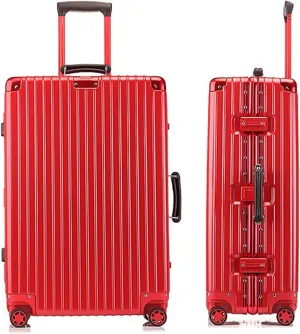 Metallic Hardshell Carry-On Luggage with Spinner Wheels - 26 Inch Travel Suitcase with-Approved Lock(Red,20in)