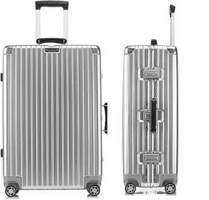 Metallic Hardshell Carry-On Luggage with Spinner Wheels - 26 Inch Travel Suitcase with-Approved Lock(Silver,20in)