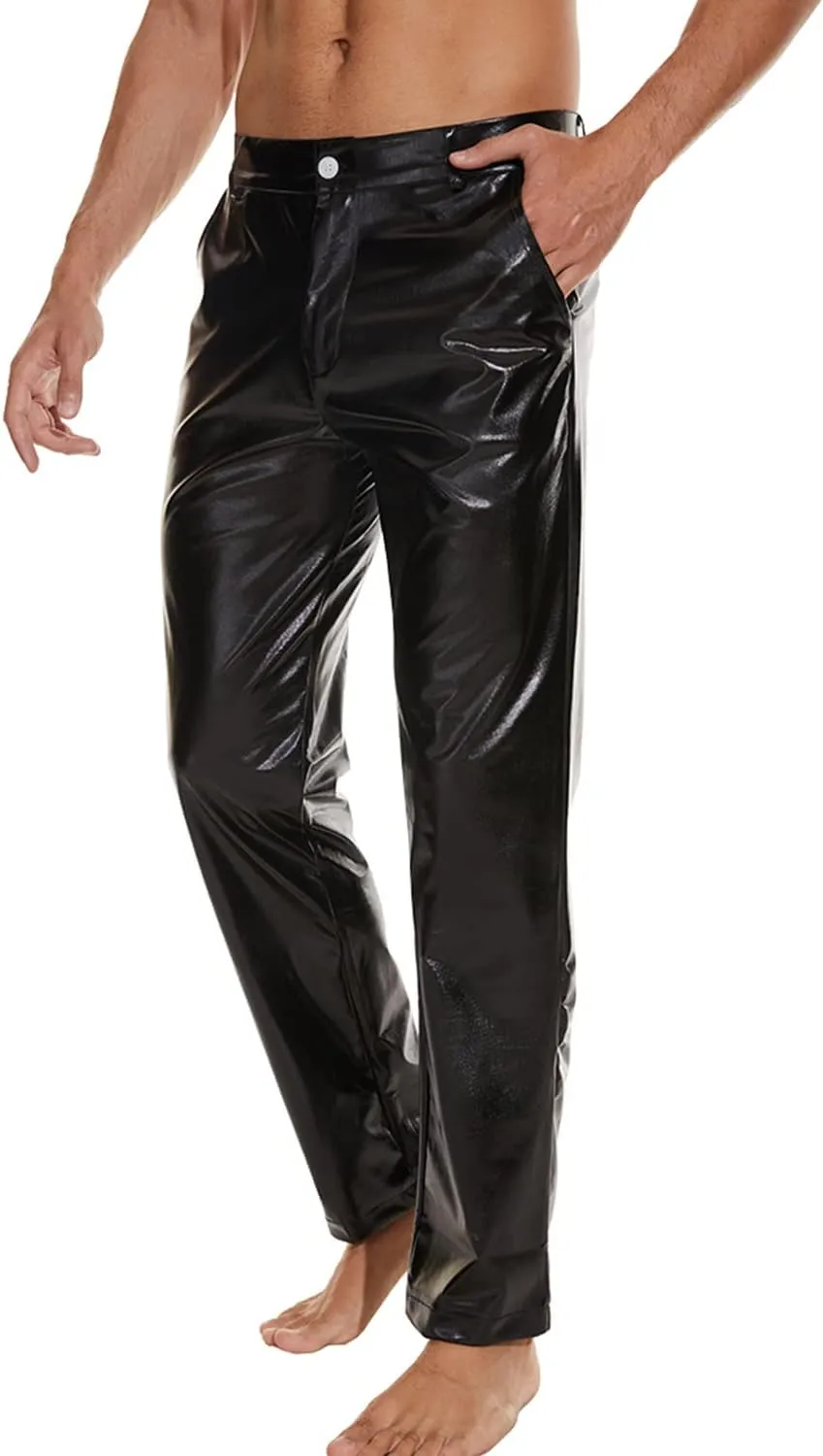 Metallic Shiny Disco Pants for Men, 70s/80s Party Rave Pants, Vintage Cosplay Straight Leg Trousers