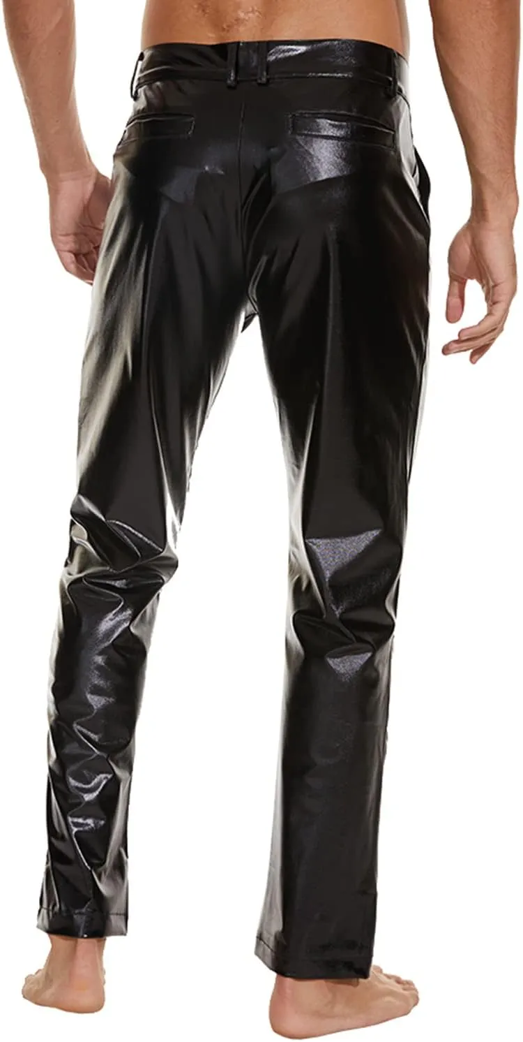 Metallic Shiny Disco Pants for Men, 70s/80s Party Rave Pants, Vintage Cosplay Straight Leg Trousers