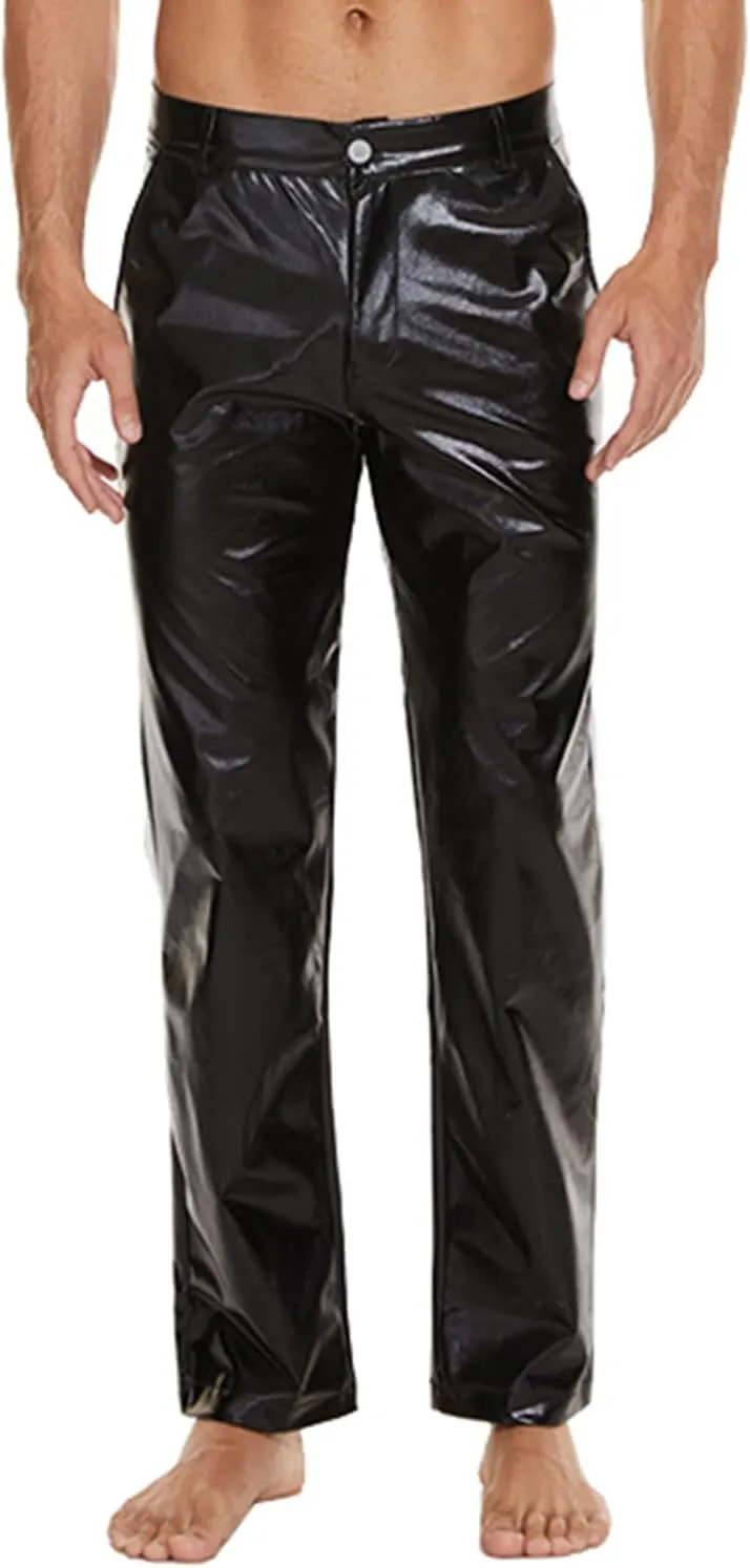 Metallic Shiny Disco Pants for Men, 70s/80s Party Rave Pants, Vintage Cosplay Straight Leg Trousers