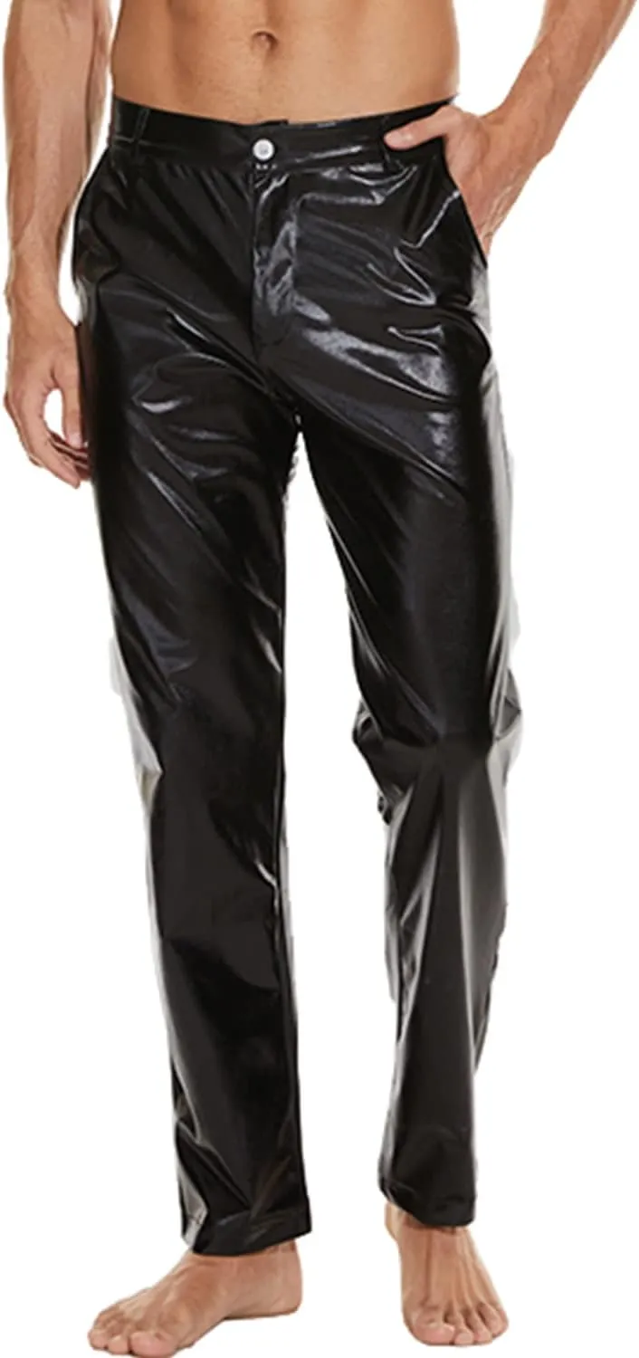 Metallic Shiny Disco Pants for Men, 70s/80s Party Rave Pants, Vintage Cosplay Straight Leg Trousers