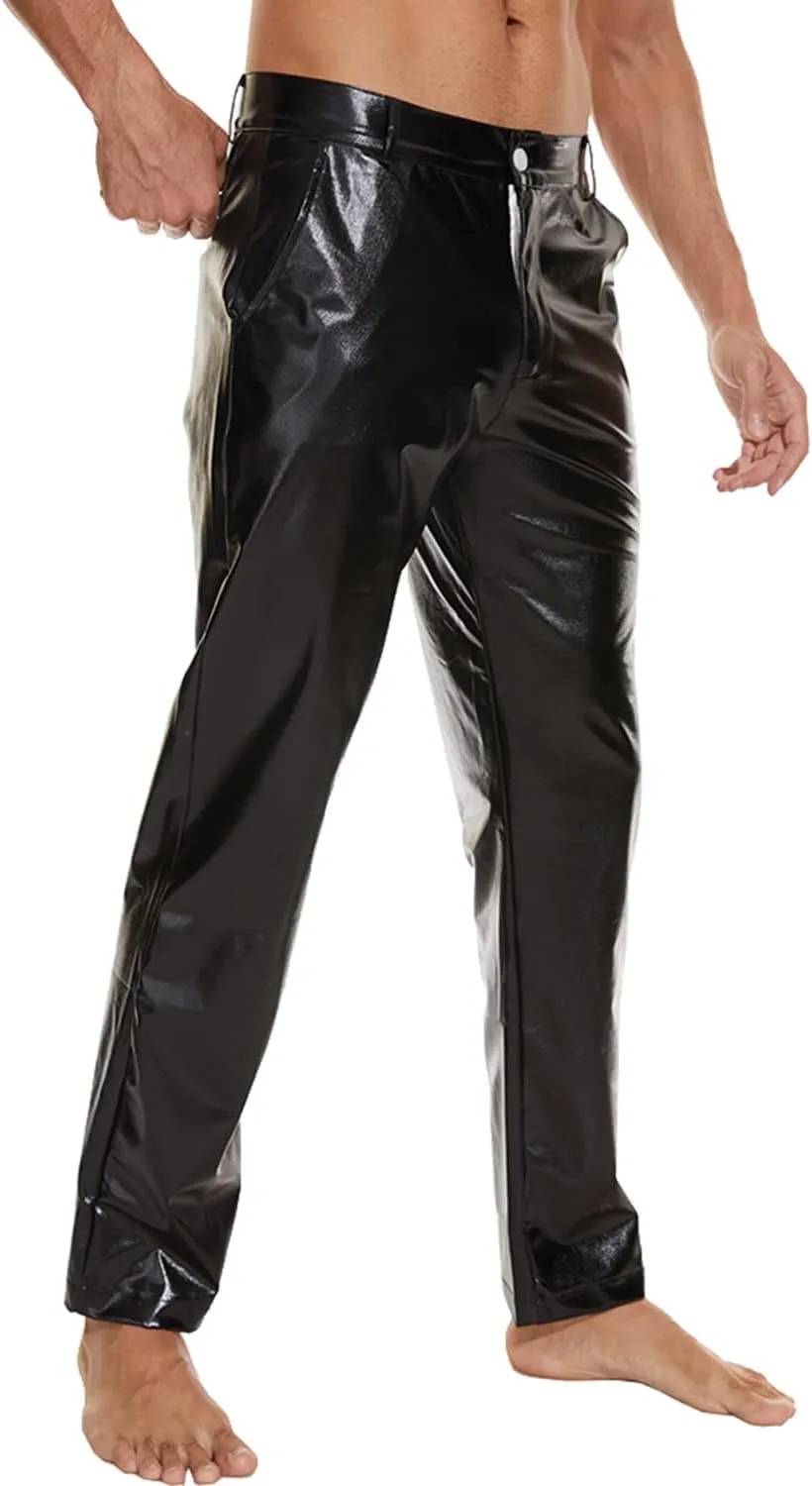 Metallic Shiny Disco Pants for Men, 70s/80s Party Rave Pants, Vintage Cosplay Straight Leg Trousers