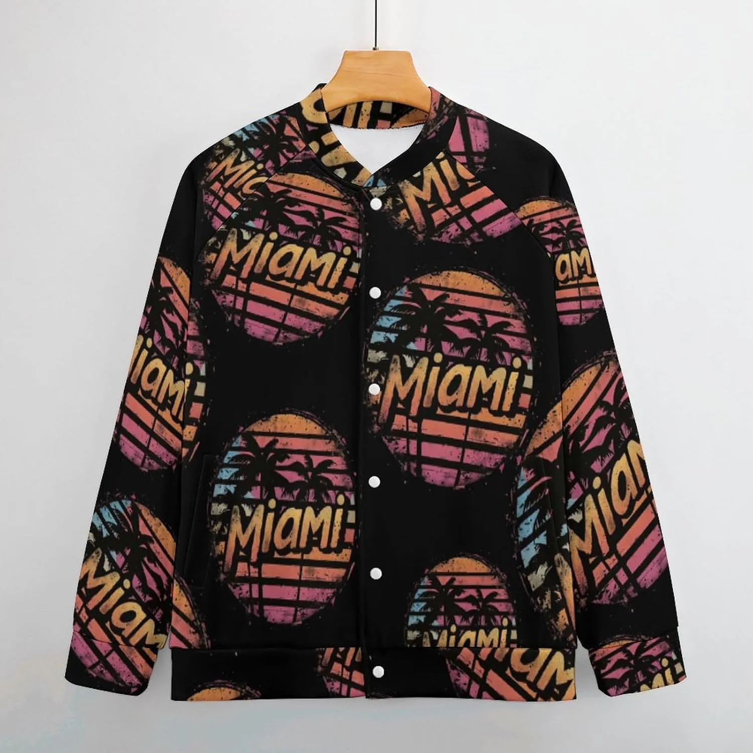 Miami Sunset Lightweight Men's Baseball Jackets Relaxed Fit Varsity Bomber Jacket Windbreaker Coat