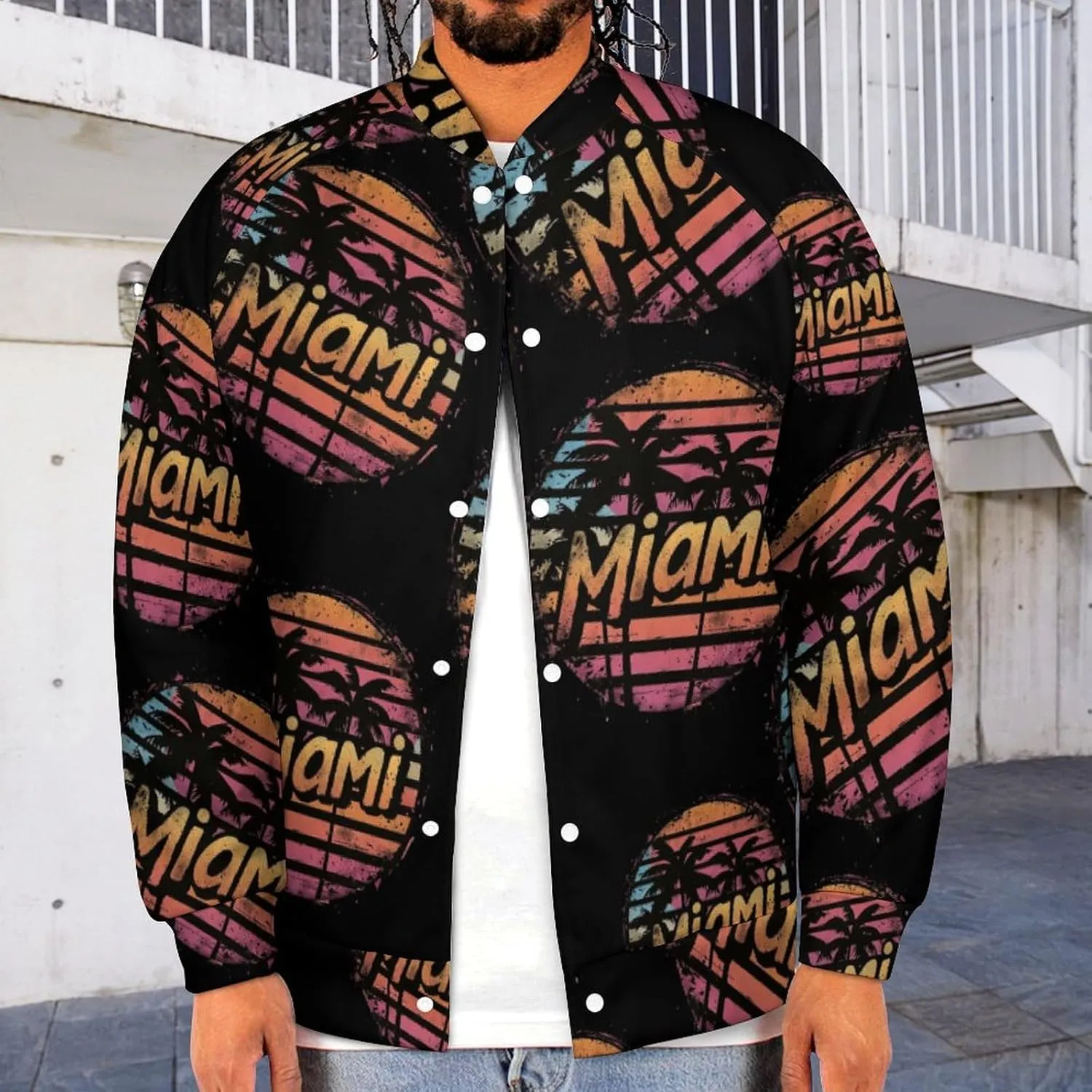 Miami Sunset Lightweight Men's Baseball Jackets Relaxed Fit Varsity Bomber Jacket Windbreaker Coat