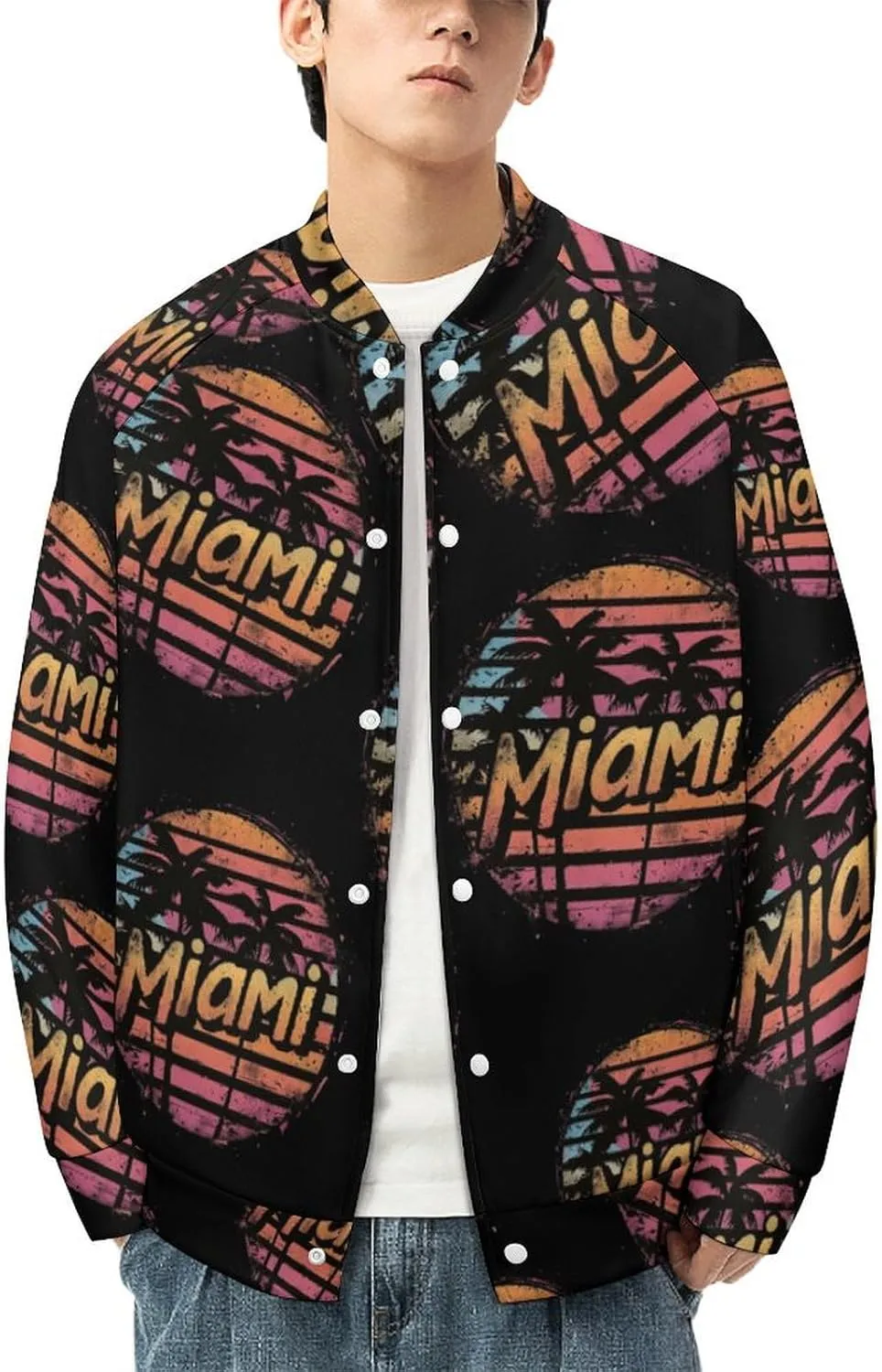 Miami Sunset Lightweight Men's Baseball Jackets Relaxed Fit Varsity Bomber Jacket Windbreaker Coat