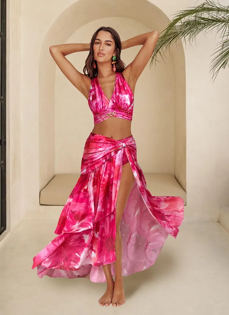Michelle - Floral Print Halter Neck Bikini Set