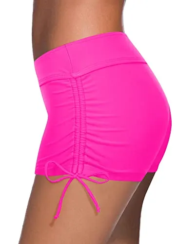 Mid Waisted Board Shorts For Women Swim Bathing Suit Shorts-Neon Pink