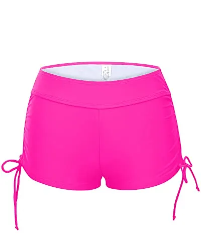 Mid Waisted Board Shorts For Women Swim Bathing Suit Shorts-Neon Pink