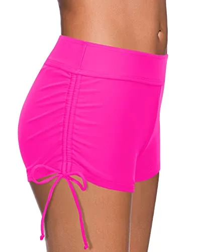 Mid Waisted Board Shorts For Women Swim Bathing Suit Shorts-Neon Pink