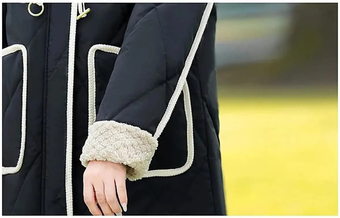 Middle-Aged Mother Autumn Winter Stylish Fleece Cotton-Padded Loose Ladies Horn Buckle Casual Warm Coat
