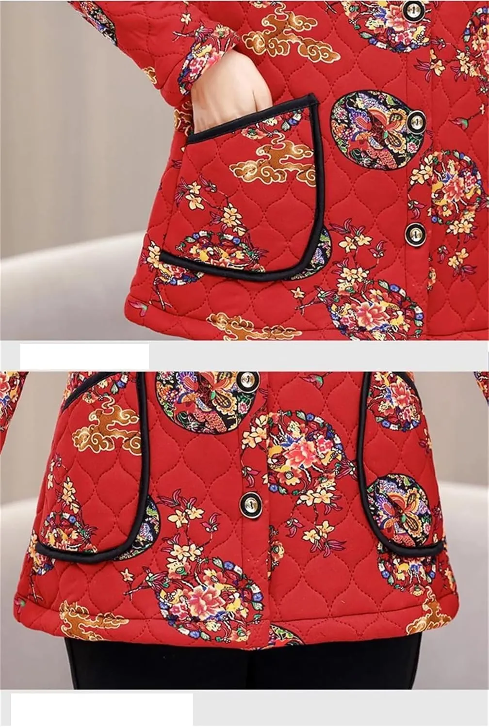 Middle-Aged Women Winter Medium Long Hooded Fleece Jacket Mother's Cotton-Padded Warm Coat