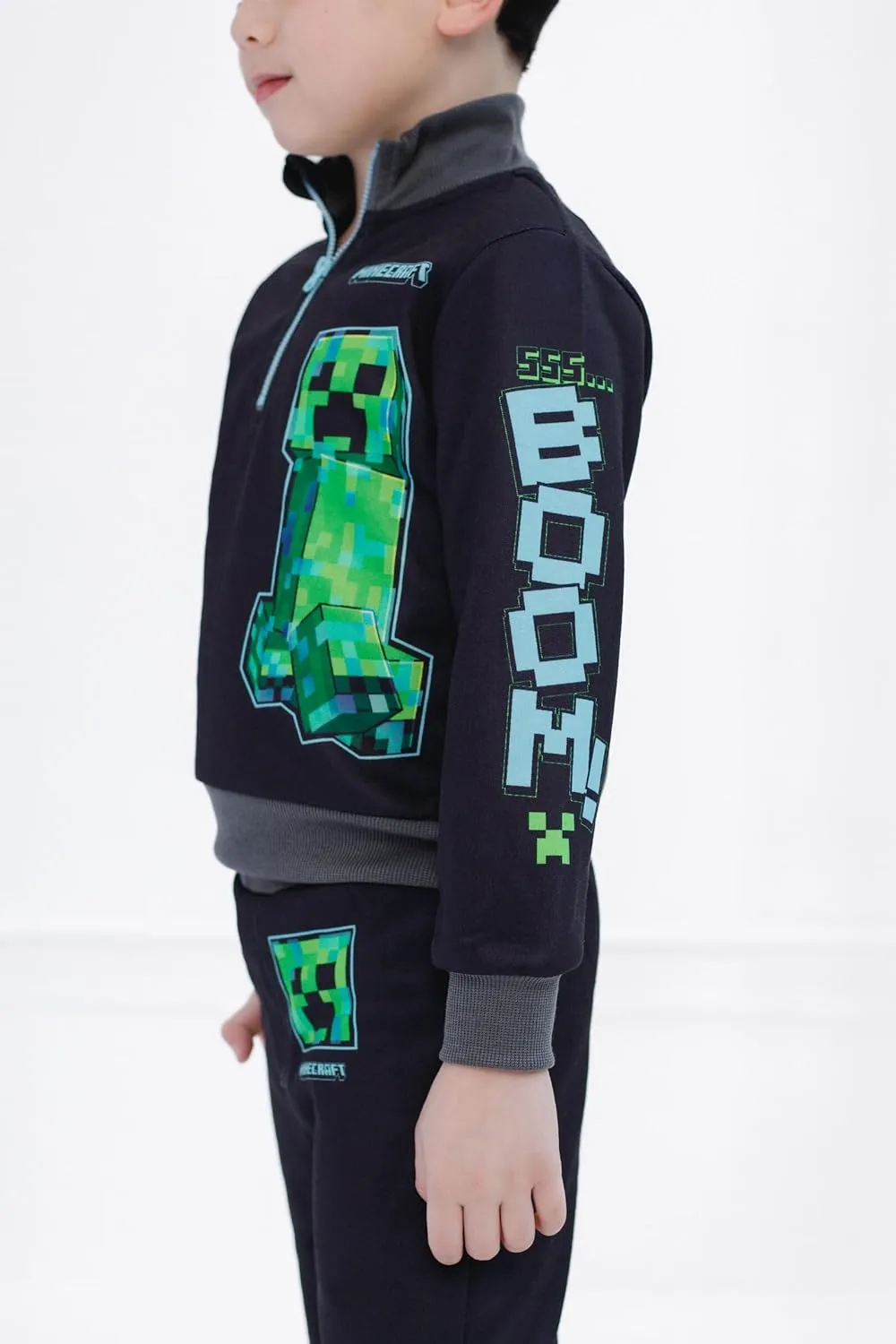 Minecraft Creeper Fleece Half Zip Sweatshirt and Pants Outfit Set Little Kid to Big Kid Sizes (4-18-20)