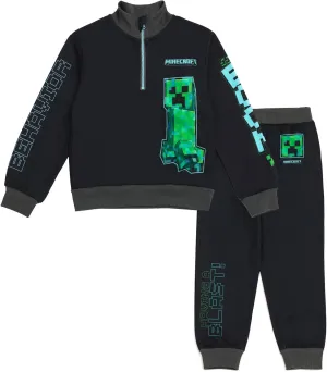 Minecraft Creeper Fleece Half Zip Sweatshirt and Pants Outfit Set Little Kid to Big Kid Sizes (4-18-20)