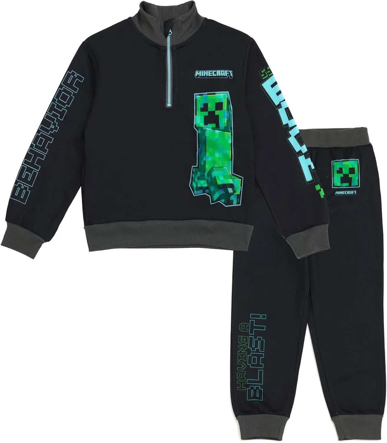 Minecraft Creeper Fleece Half Zip Sweatshirt and Pants Outfit Set Little Kid to Big Kid Sizes (4-18-20)