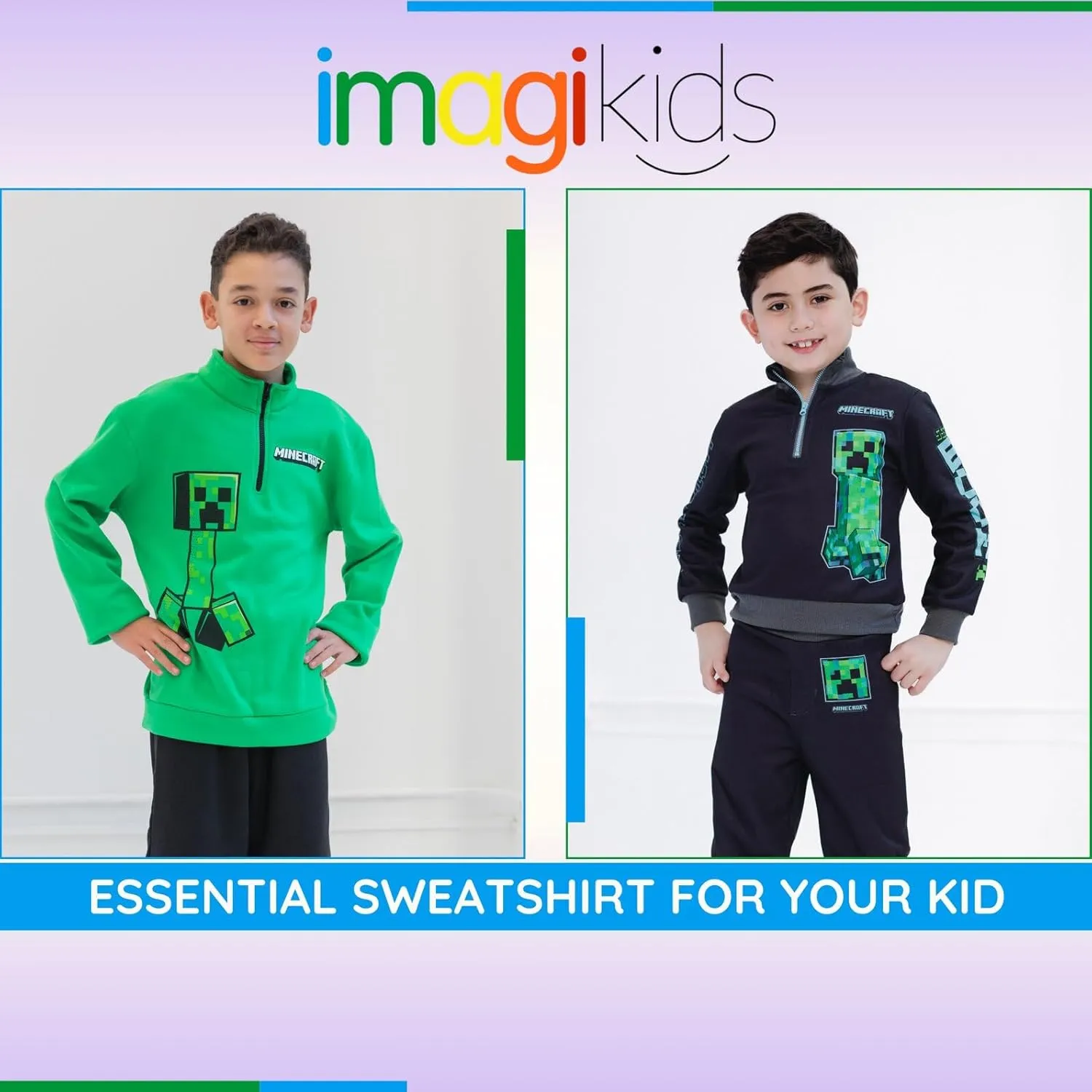 Minecraft Creeper Fleece Half Zip Sweatshirt and Pants Outfit Set Little Kid to Big Kid Sizes (4-18-20)