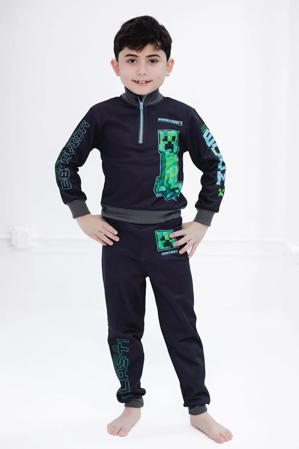 Minecraft Creeper Fleece Half Zip Sweatshirt and Pants Outfit Set Little Kid to Big Kid Sizes (4-18-20)