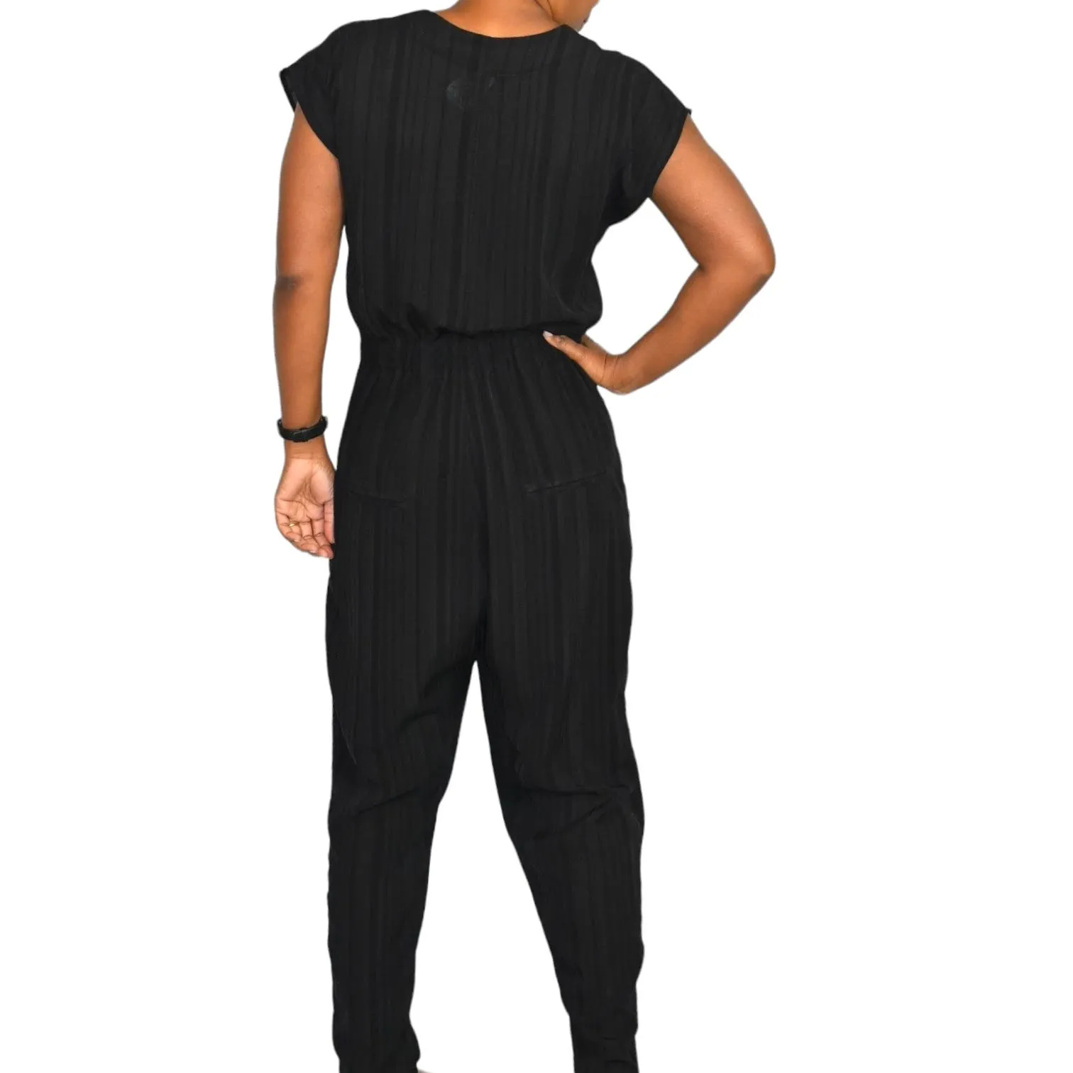 Miriam Ponsa Jumpsuit Black Sheer Boilersuit Asymmetric Zip Relaxed Trouser Size Small