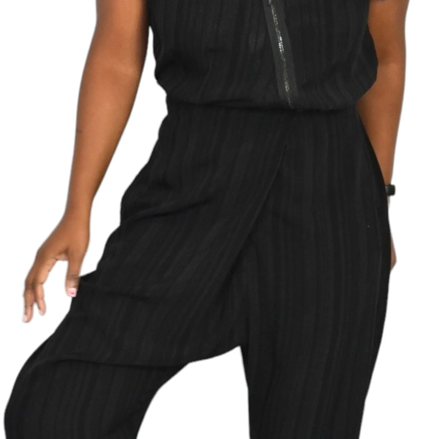 Miriam Ponsa Jumpsuit Black Sheer Boilersuit Asymmetric Zip Relaxed Trouser Size Small