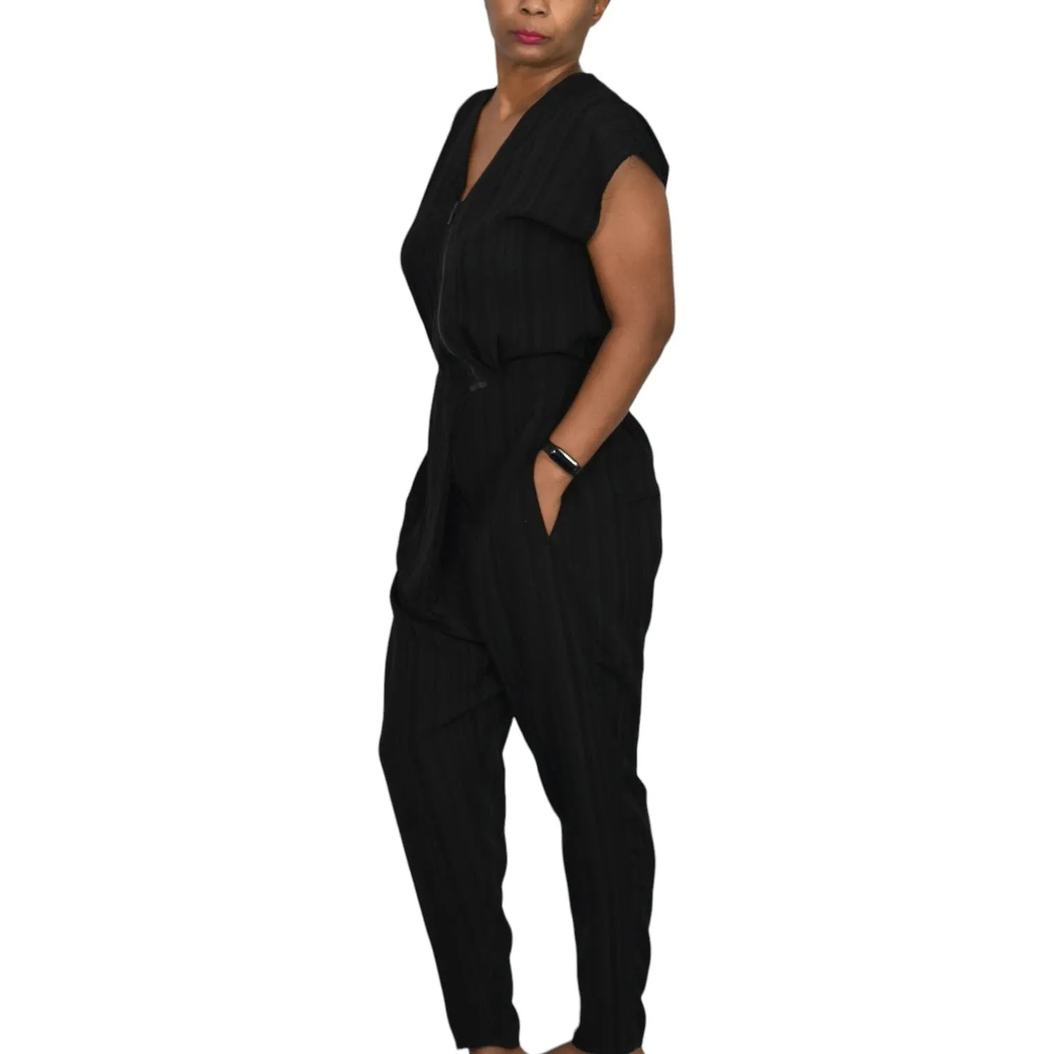 Miriam Ponsa Jumpsuit Black Sheer Boilersuit Asymmetric Zip Relaxed Trouser Size Small