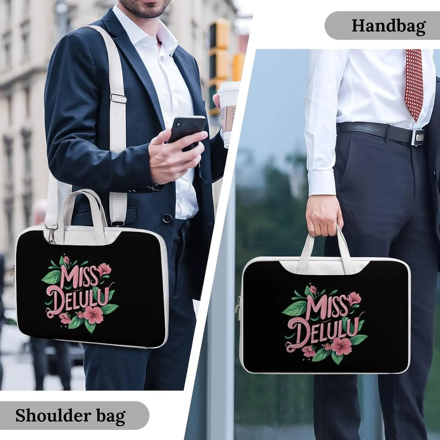 Miss Delulu Leather Bag Laptop Case Slim Water Resistant Computer Bags with Handle Briefcase for Work