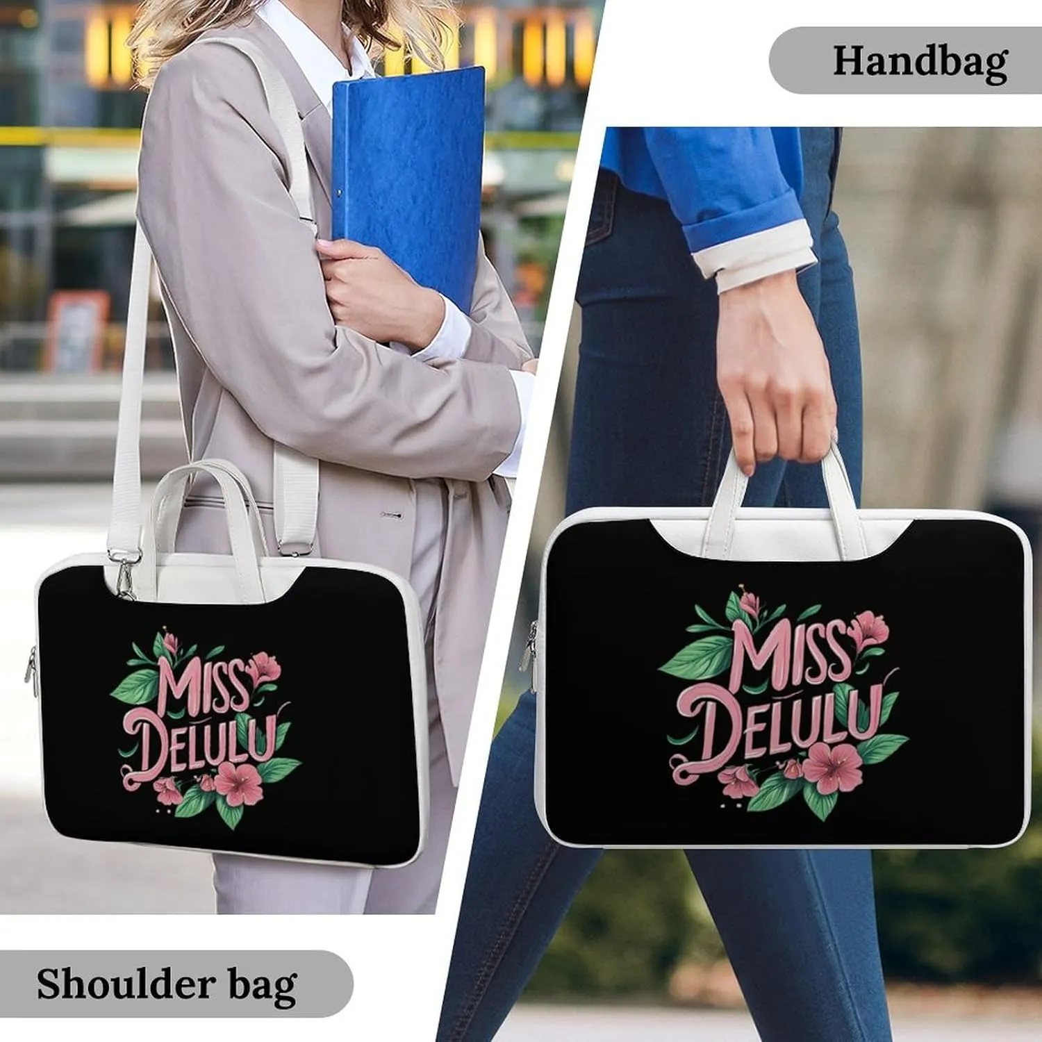 Miss Delulu Leather Bag Laptop Case Slim Water Resistant Computer Bags with Handle Briefcase for Work