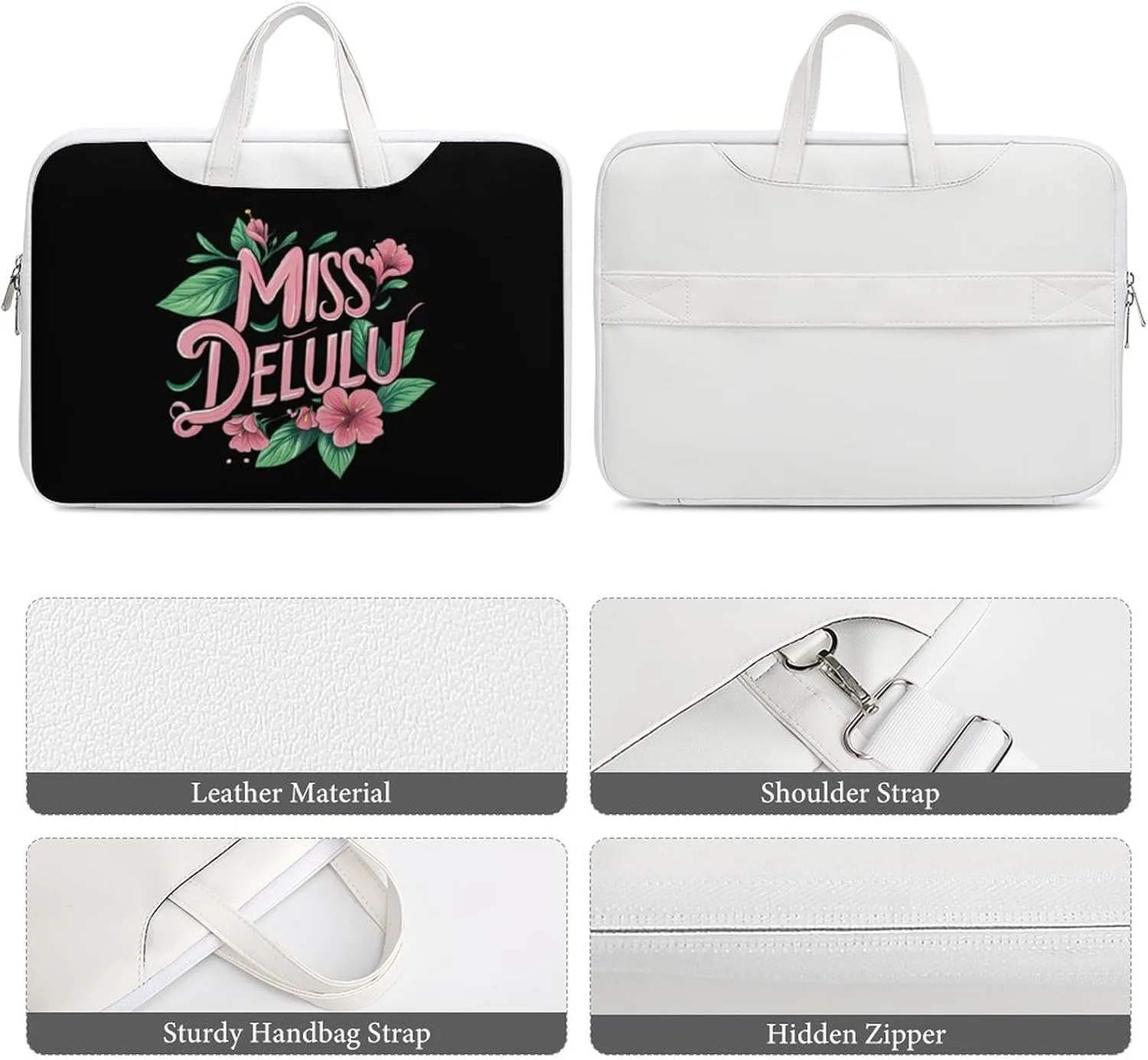 Miss Delulu Leather Bag Laptop Case Slim Water Resistant Computer Bags with Handle Briefcase for Work