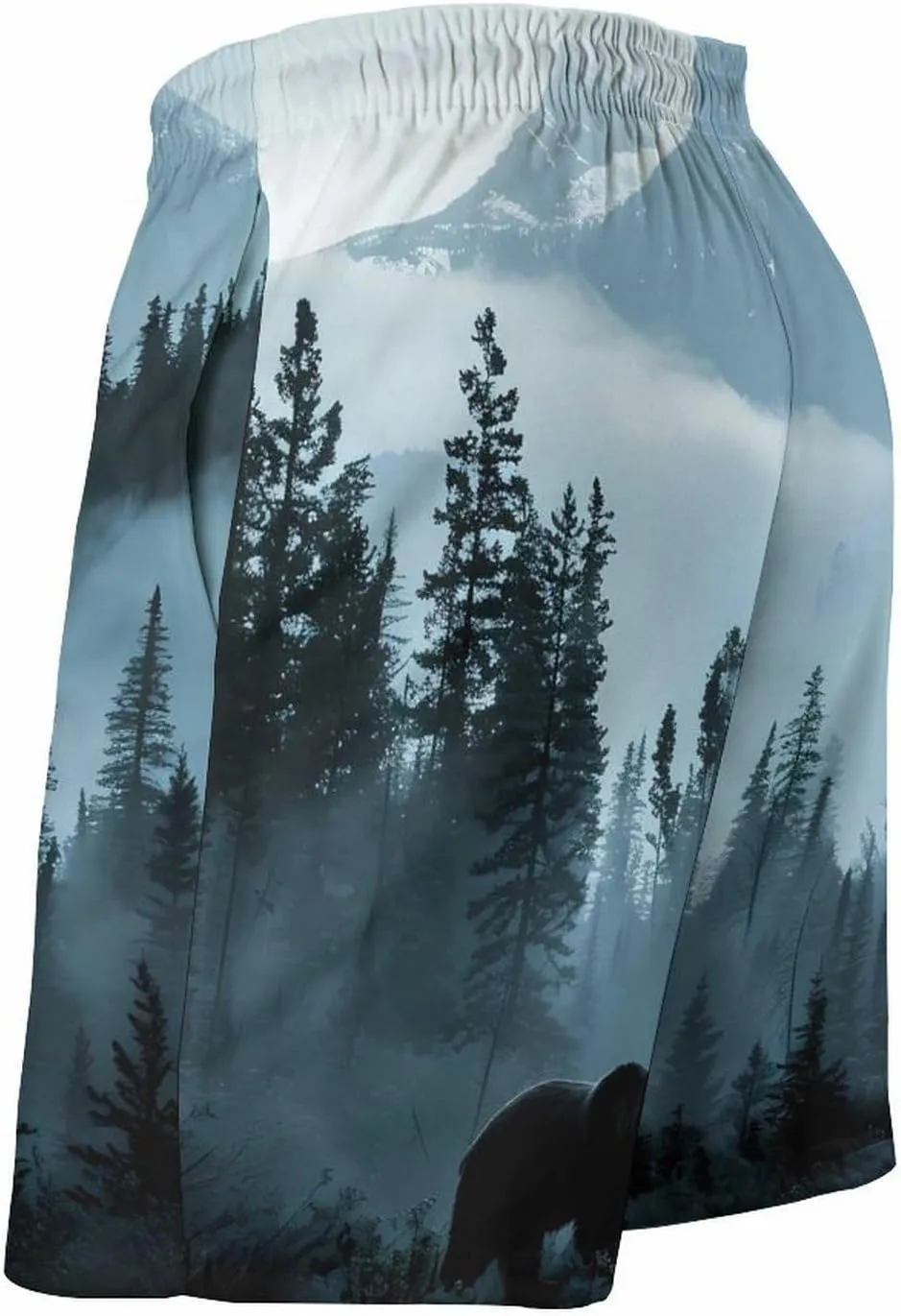 Misty Mountain Forests Animal Bear Men's Swim Trunks Quick Dry Board Shorts Breathable Summer Beach Shorts Bathing Suits