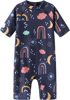 Moon Tree Baby Girls Rash Guard Swimsuits for Toddler Girls Short Sleeve Sunsuits One Piece Bathing Suits Beach Swimwear