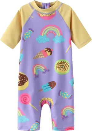 Moon Tree Baby Girls Rash Guard Swimsuits for Toddler Girls Short Sleeve Sunsuits One Piece Bathing Suits Beach Swimwear
