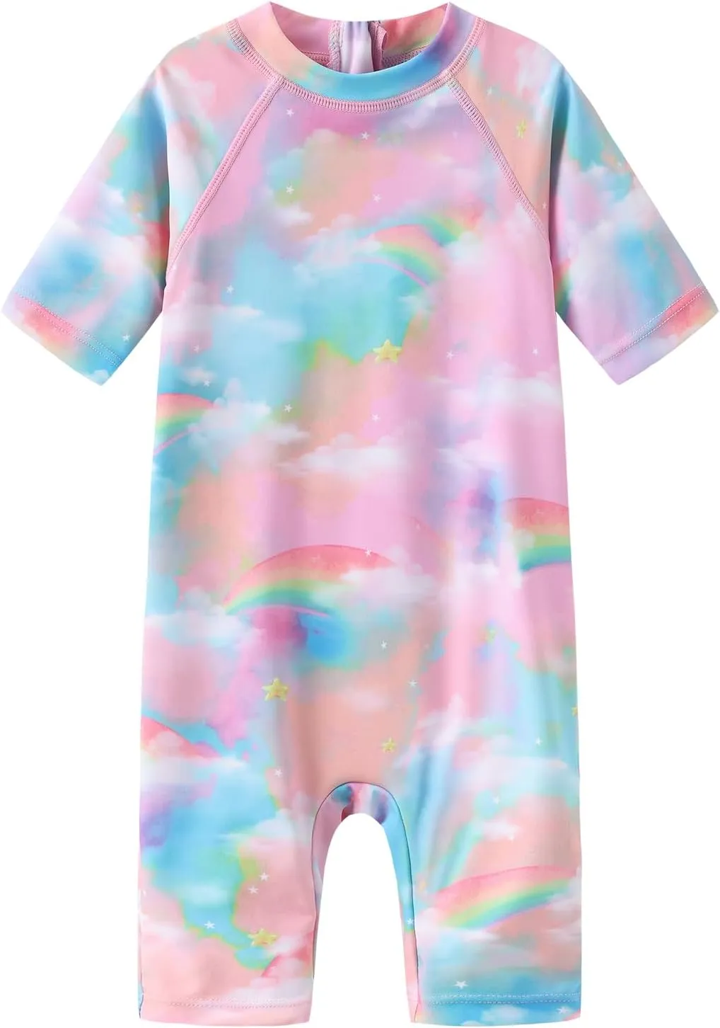 Moon Tree Baby Girls Rash Guard Swimsuits for Toddler Girls Short Sleeve Sunsuits One Piece Bathing Suits Beach Swimwear