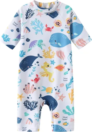 Moon Tree Baby Girls Rash Guard Swimsuits for Toddler Girls Short Sleeve Sunsuits One Piece Bathing Suits Beach Swimwear