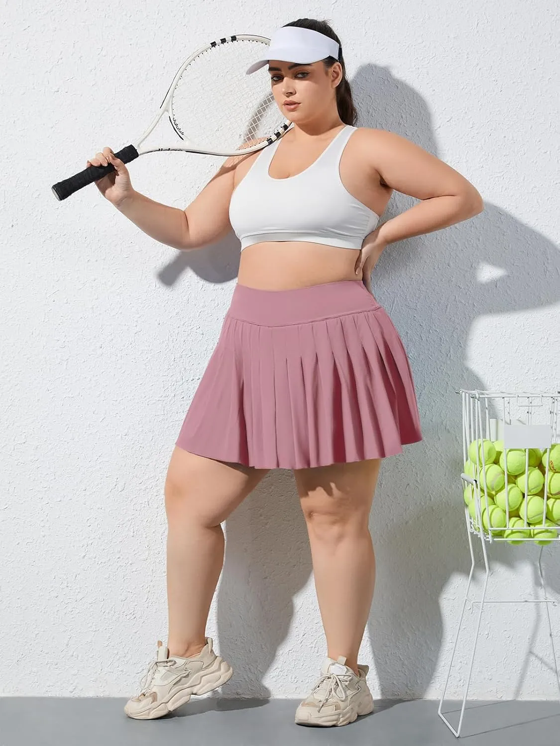 Moon Wood Women's Plus Size Pleated Tennis Skirt- Girls High Waist Athletic Golf Skirts with Shorts