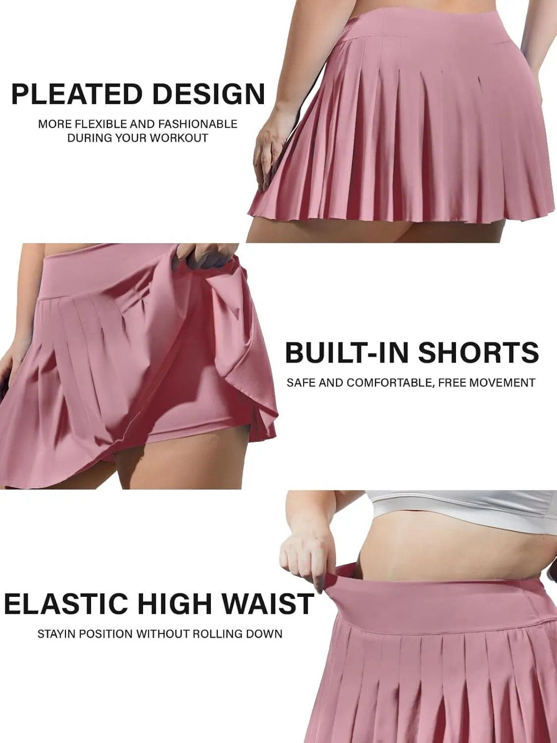 Moon Wood Women's Plus Size Pleated Tennis Skirt- Girls High Waist Athletic Golf Skirts with Shorts
