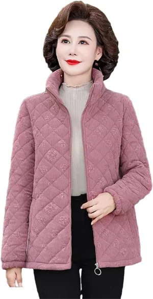 Mother Winter Corduroy Temperament Coat Middle-Aged And Old Ladies Stand Collar Warm Cotton-Padded
