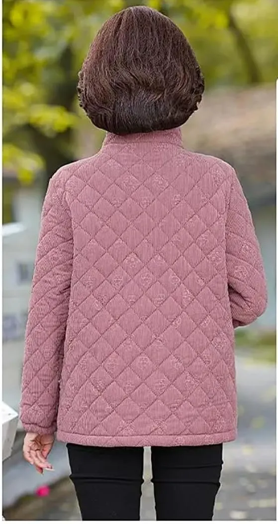 Mother Winter Corduroy Temperament Coat Middle-Aged And Old Ladies Stand Collar Warm Cotton-Padded