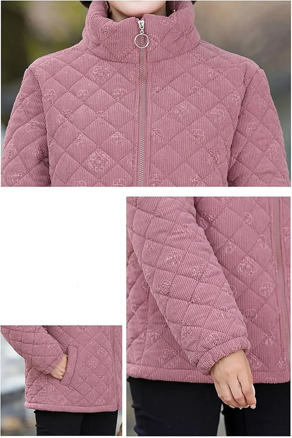 Mother Winter Corduroy Temperament Coat Middle-Aged And Old Ladies Stand Collar Warm Cotton-Padded