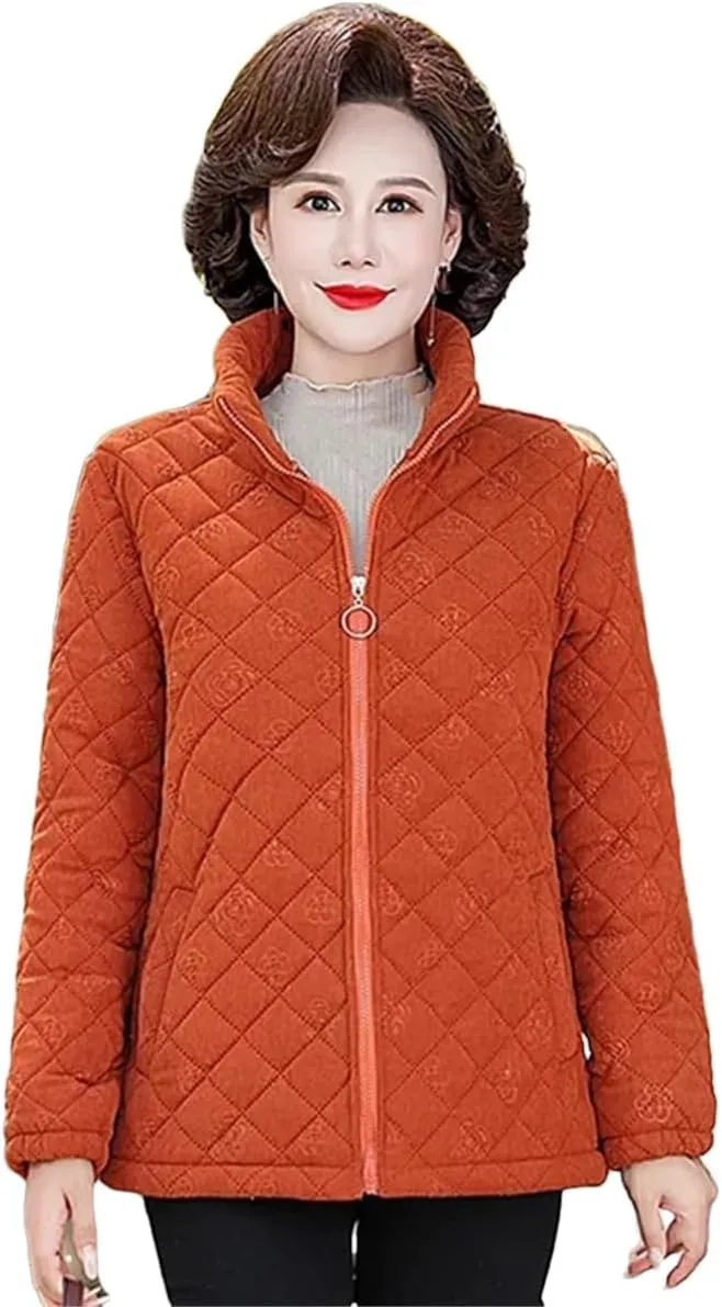 Mother Winter Corduroy Temperament Coat Middle-Aged And Old Ladies Stand Collar Warm Cotton-Padded