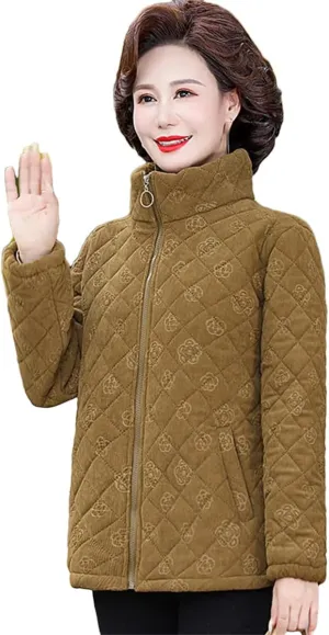 Mother Winter Corduroy Temperament Coat Middle-Aged And Old Ladies Stand Collar Warm Cotton-Padded
