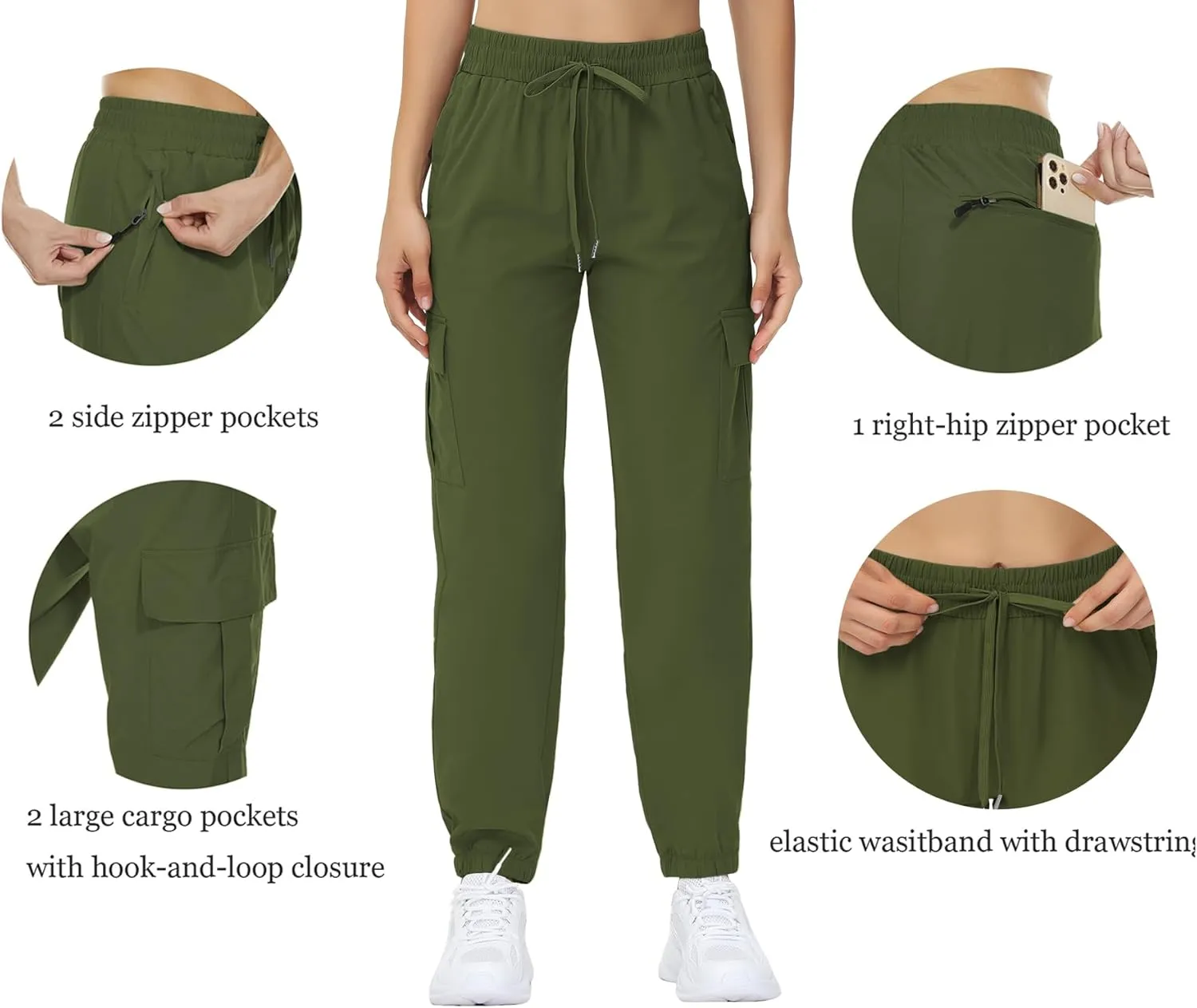 MOUEEY Women's Cargo Joggers Lightweight Quick Dry Athletic Water Resistant Lounge Casual Pants with Zipper Pockets