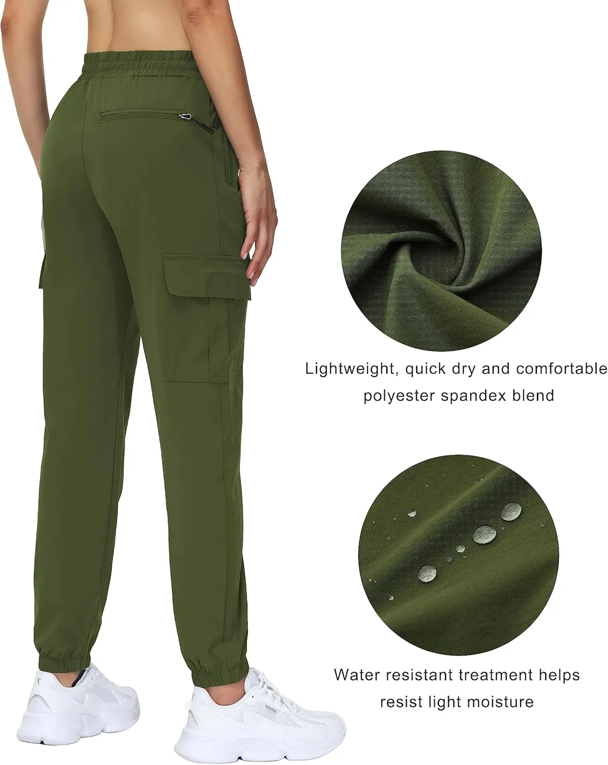 MOUEEY Women's Cargo Joggers Lightweight Quick Dry Athletic Water Resistant Lounge Casual Pants with Zipper Pockets