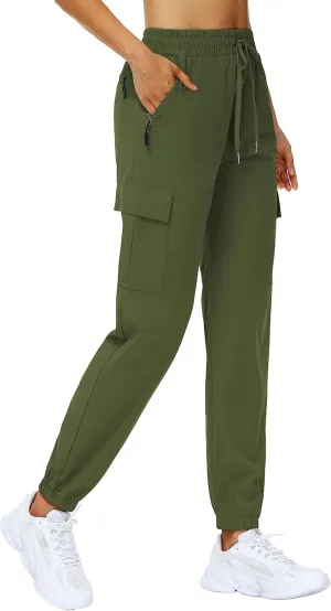 MOUEEY Women's Cargo Joggers Lightweight Quick Dry Athletic Water Resistant Lounge Casual Pants with Zipper Pockets