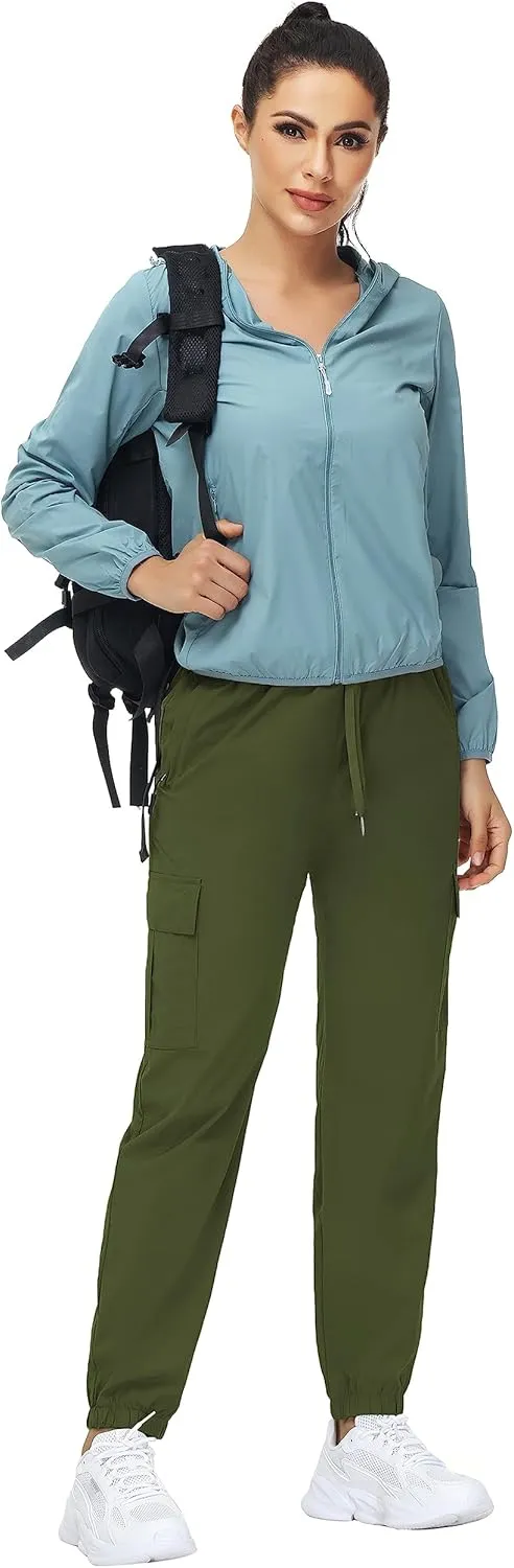 MOUEEY Women's Cargo Joggers Lightweight Quick Dry Athletic Water Resistant Lounge Casual Pants with Zipper Pockets