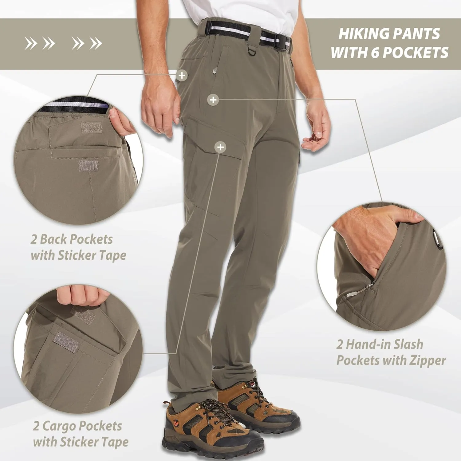 MOURCE Hiking Pants Water Resistant Ripstop Cargo Pants for Men Quick Dry Lightweight Men's Tactical Pants